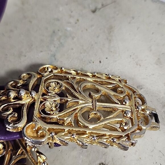 Mimi Di N Signed Gold & Silver Tone Floral & Heart Belt Buckle Clasps 1985 - Picture 9 of 13